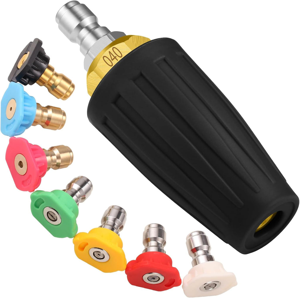 4000 PSI Turbo Nozzle Pressure Washer Pressure Washer Tips 1/4" Quick Connect with 7 Power Washer Nozzle Tips Kit Multiple Degrees (0, 15, 25, 40, 65, Rinse1, Soap2) for Car Concrete Brick