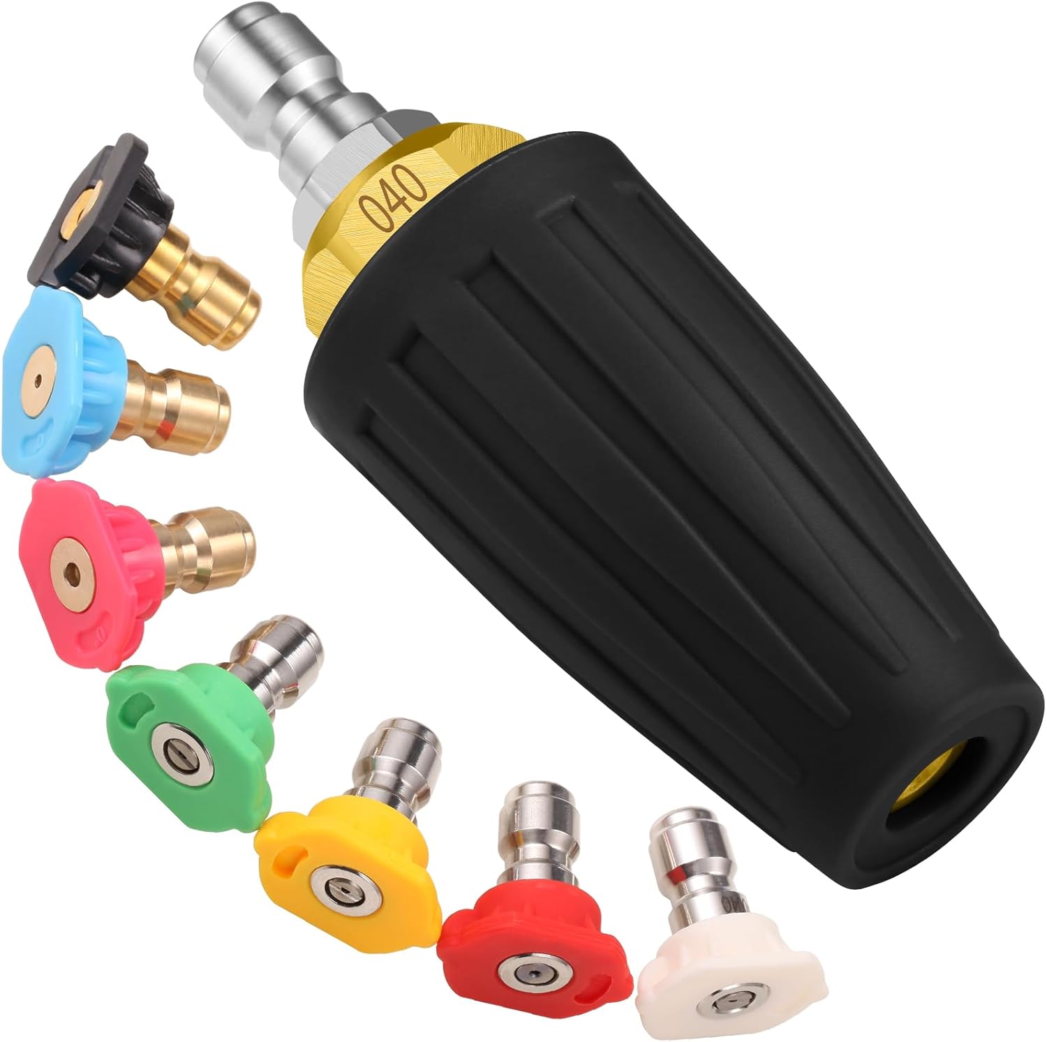 4000 PSI Turbo Nozzle Pressure Washer Pressure Washer Tips 1/4" Quick Connect with 7 Power Washer Nozzle Tips Kit Multiple Degrees (0, 15, 25, 40, 65, Rinse1, Soap2) for Car Concrete Brick