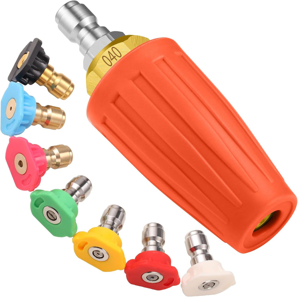 4000 PSI Turbo Nozzle Pressure Washer Pressure Washer Tips 1/4" Quick Connect with 7 Power Washer Nozzle Tips Kit Multiple Degrees (0, 15, 25, 40, 65, Rinse1, Soap2) for Car Concrete Brick